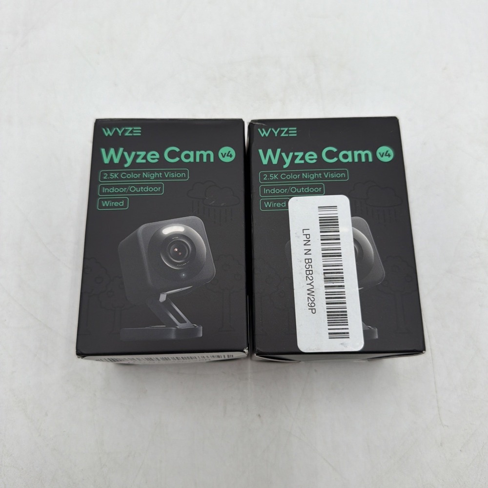 Lot Of 2 Wyze Cam V4 2.5K Color Night Vision Indoor/Outdoor Black Google Alexa